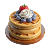 wonderful rustic 3D Render Stack of Waffles with Berries and Cream 4K png