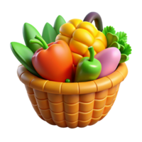 dramatic minimalist 3D Render of Colorful Vegetables in Basket high quality png