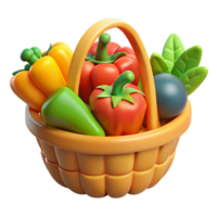 stunning vintage 3D Render of Vegetables in a Basket exclusive png