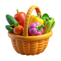 vibrant vintage 3D Render of Colorful Vegetables in Basket premium png