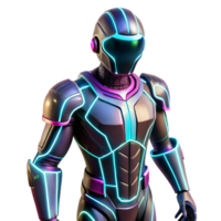 extraordinary minimalist Neon Robot 3D Render authentic png