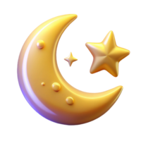 beautiful modern Golden Crescent Moon and Star 3D Render high resolution png