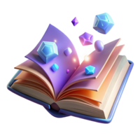serene modern 3D Render of Open Book with Glowing Crystals original png