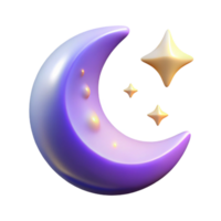 beautiful artistic Crescent Moon and Stars 3D Render authentic png