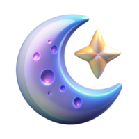 vibrant traditional Crescent Moon and Star 3D Render high resolution png