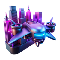 elegant modern Cyberpunk City Drone 3D Render genuine png