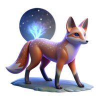 magnificent rustic 3D Render of a Spotted Fox under Crescent Moon high resolution png