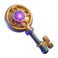 elegant vintage Glowing Golden Key 3D Render detailed png