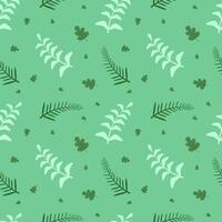 Seamless pattern with green leaves on a green background. vector
