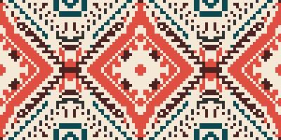 Pixel Ethnic Geometrical Pattern Designfolk Embroidery, Aztec Geometric Ornament Print. Design for Carpet, Wallpaper, Clothing, Wrapping, Fabric vector