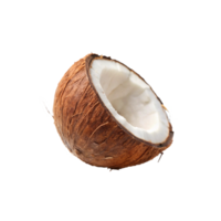 A HalfOpened Brown Coconut Shell with White Coconut Meat Visible Inside png