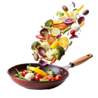 A Colorful Array of Fresh Vegetables Falling into a Red Wok Pan for a Delicious and Healthy Meal png