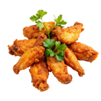 A Delicious Pile of Crispy Fried Chicken Wings Garnished with Fresh Parsley png