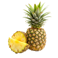 A whole pineapple and a sliced piece of pineapple on a white background tropical fruit delicious healthy vitamins png