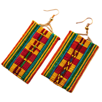 Vibrant Beaded Rectangular Earrings with Gold Hooks and Colorful Striped Pattern png