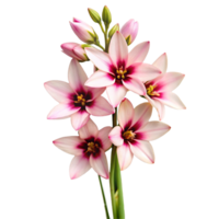 Closeup of a cluster of delicate pink and maroon flowers blooming together png
