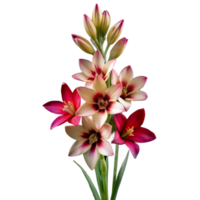 Stunning Bouquet of Cream and Crimson Flowers with Green Stems against a Dark Background png
