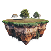 A surreal floating island with lush green grass and several trees png