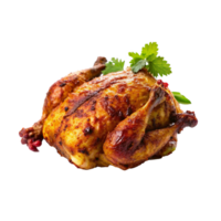 Delicious Roasted Chicken with Crispy Skin and Herb Garnish A Perfect Main Course for Any Occasion png