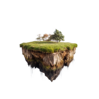 Floating Island with Lush Green Grass and Trees Reflected in Still Water a Surreal Landscape Image png