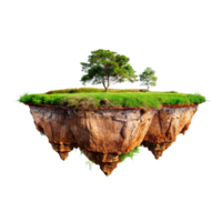 A Serene Floating Island with Lush Green Grass and Majestic Trees png
