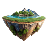Stunning Aerial View of a Floating Island Paradise with Lush Greenery and Crystal Clear Lake png