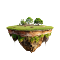 A Surreal Floating Island Ecosystem with Lush Green Grass and Trees png