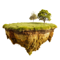 A lush green island floating in the air with trees and grass png