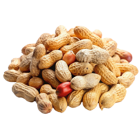 A large pile of peanuts in their shells, some showing signs of age and discoloration, with a couple of red peanuts interspersed among the tan ones png