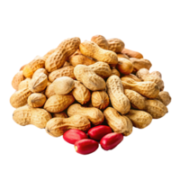 A CloseUp View of a Pile of Roasted Peanuts with Some Red Fruits in the Foreground png