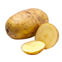 A whole potato and two halves of a potato showcasing the inside and outside texture png