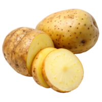 Closeup of Yellow Potatoes Sliced and Whole Showing Texture and Color png