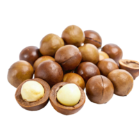 A CloseUp View of a Pile of Macadamia Nuts Some of Which are Open Showing the Creamy White Kernels Inside png