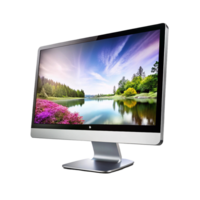 Sleek Silver HP Monitor Displaying Serene Landscape Image png