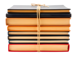 Stack of books tied with rope, isolated on a transparent background png