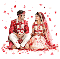 A couple sitting on the ground surrounded by petals png