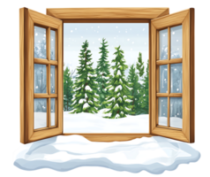 Winter window with snow and trees png