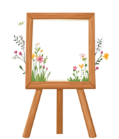 An easel with flowers and a frame png