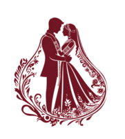 The bride and groom are in a red and white design png