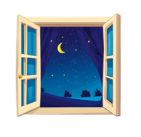 An open window with a night sky and moon png
