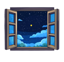 An open window with a view of the night sky png
