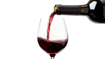 A wine glass with red liquid being poured into it png
