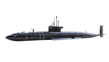 A submarine is shown in black against a black background png