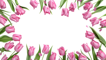 Pink tulips are arranged in a circle on a black background png