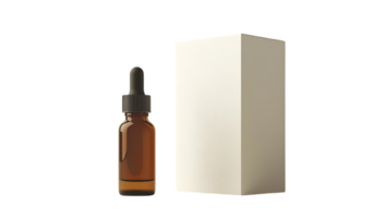 A bottle of oil next to a white box png