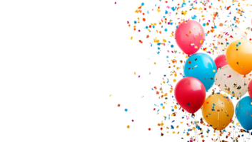 Many colorful balloons and confetti falling from the sky png