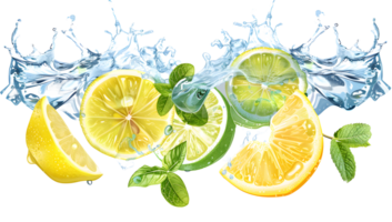 Lemon, lime, mint, water splash png