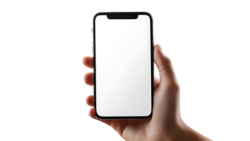Hand holding an iphone xr with a blank screen png