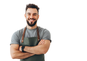 A man with a beard and apron is smiling png