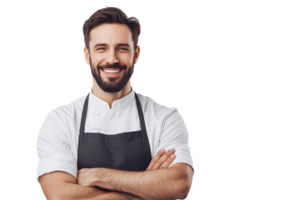 A man with a beard and apron is smiling png